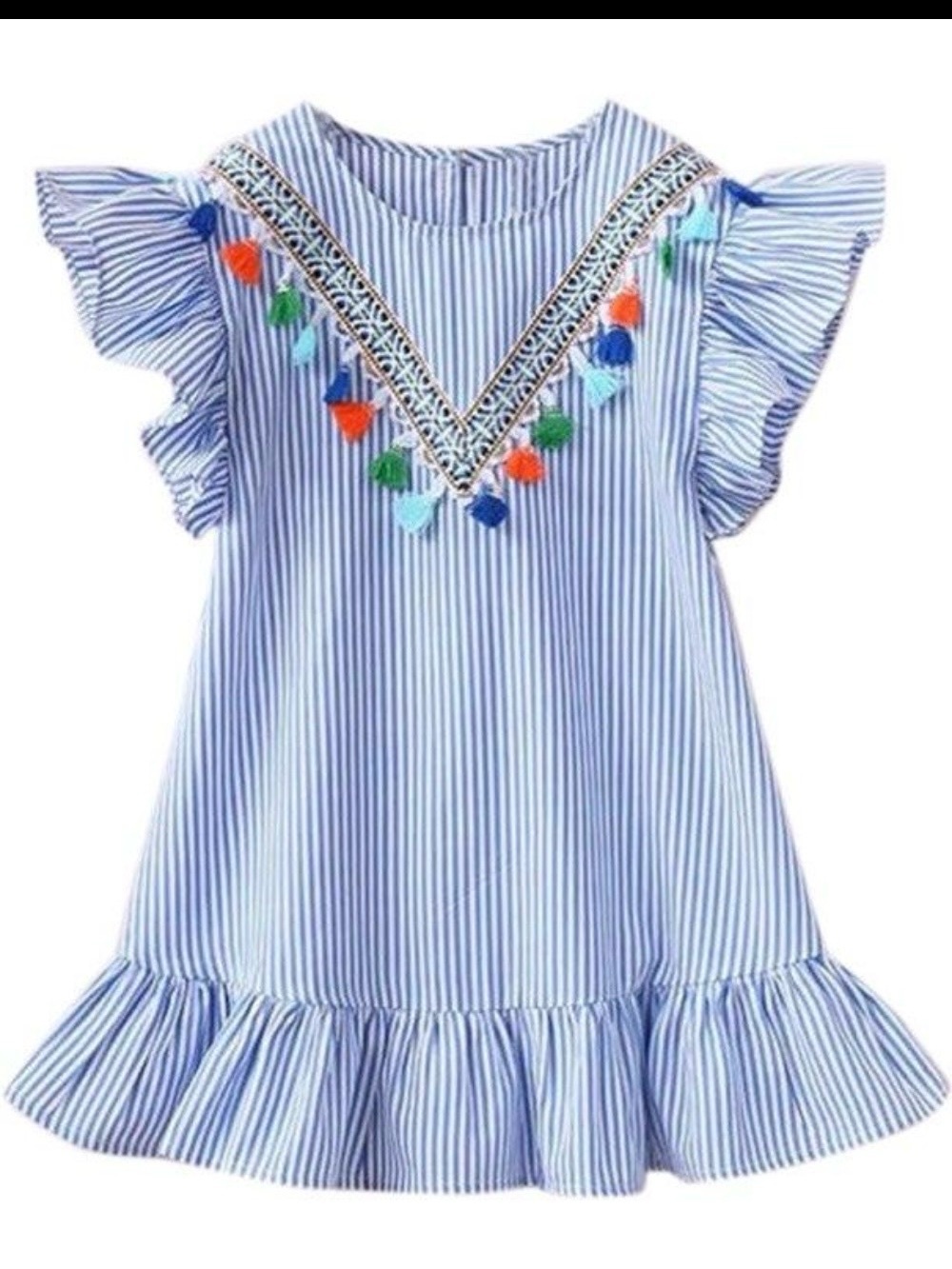 Girls stripped tassel dress